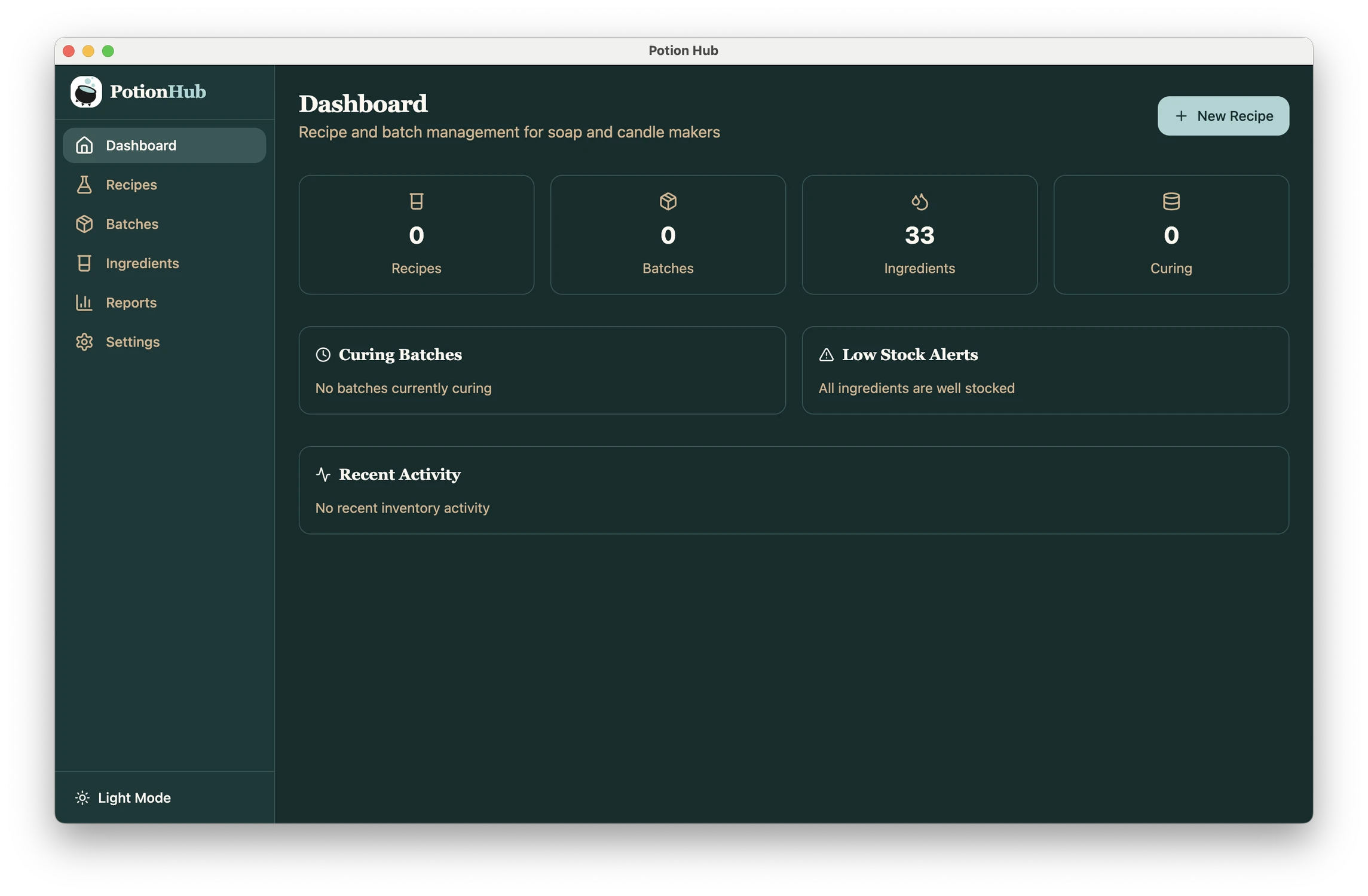 PotionHub Dashboard - Recipe management software for soap and candle makers